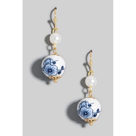 GINA FLORAL CERAMIC DROP EARRINGS - Picture 1 of 2